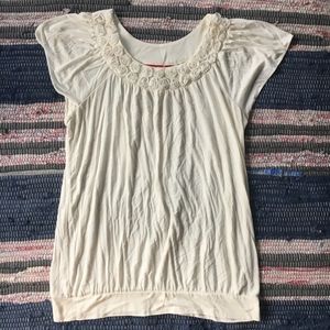 NWOT Ivory Elle Flowy Top with floral neckline
